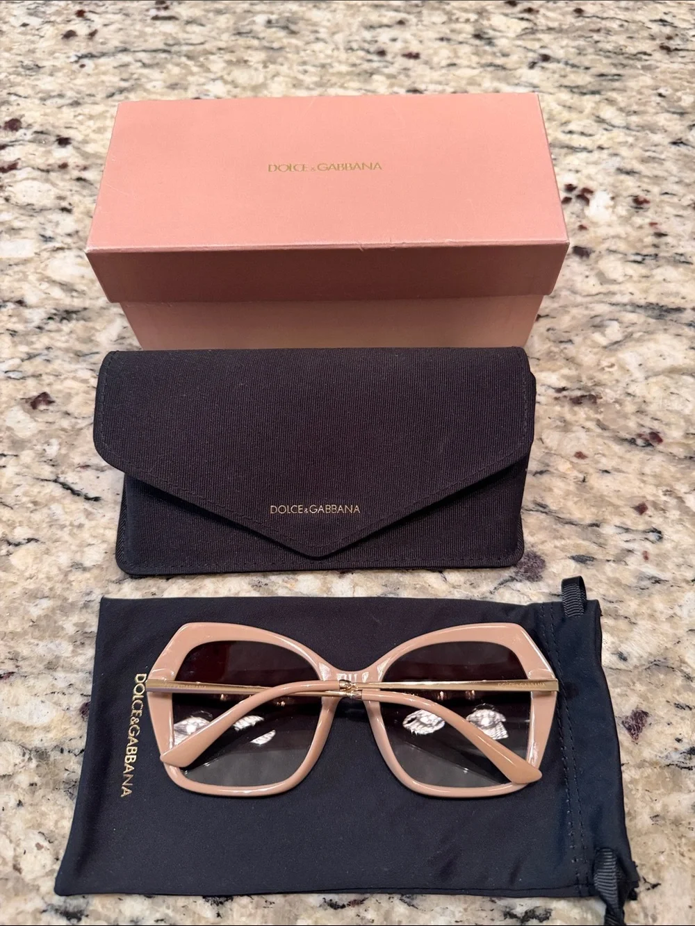 Dolce & Gabbana Pink Beige Cat-Eye Sunglasses with Brown Lenses